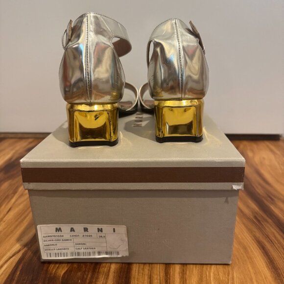 Marni, 38.5, Silver + Gold Sandal - Picture 3 of 8